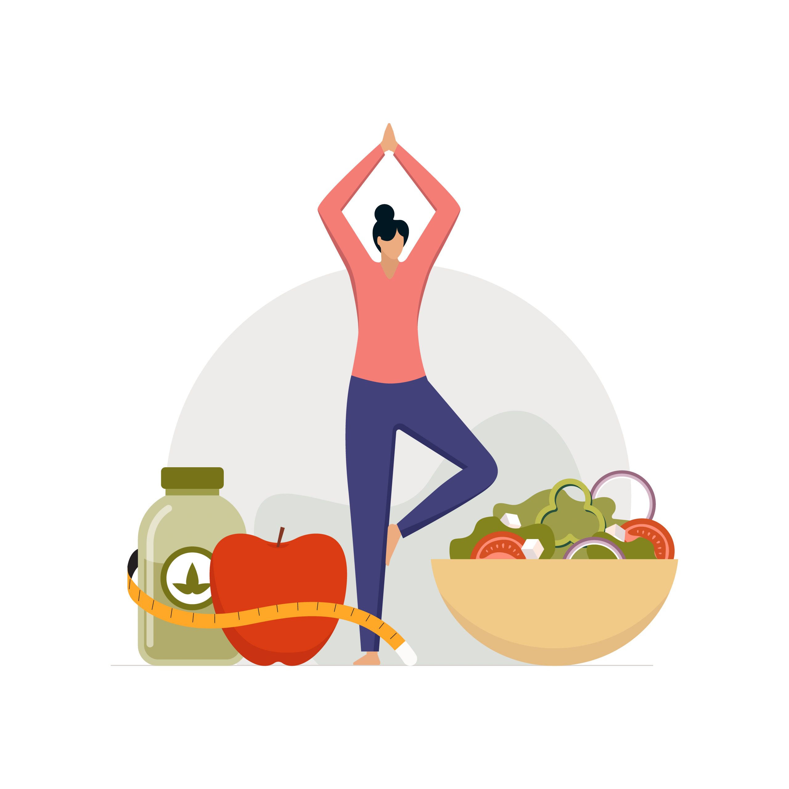 Woman eating healthy and exercising regularly to lose weight, Health care, balanced nutrition